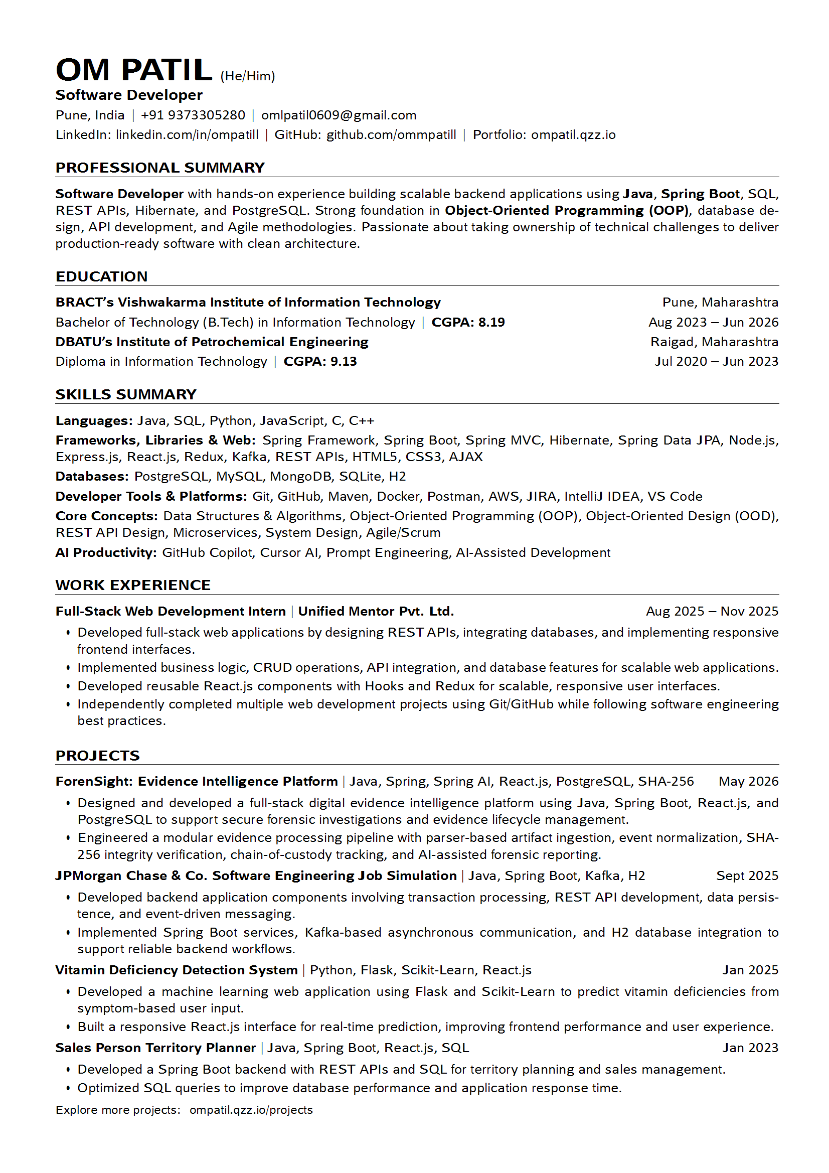 Om Patil Resume Preview