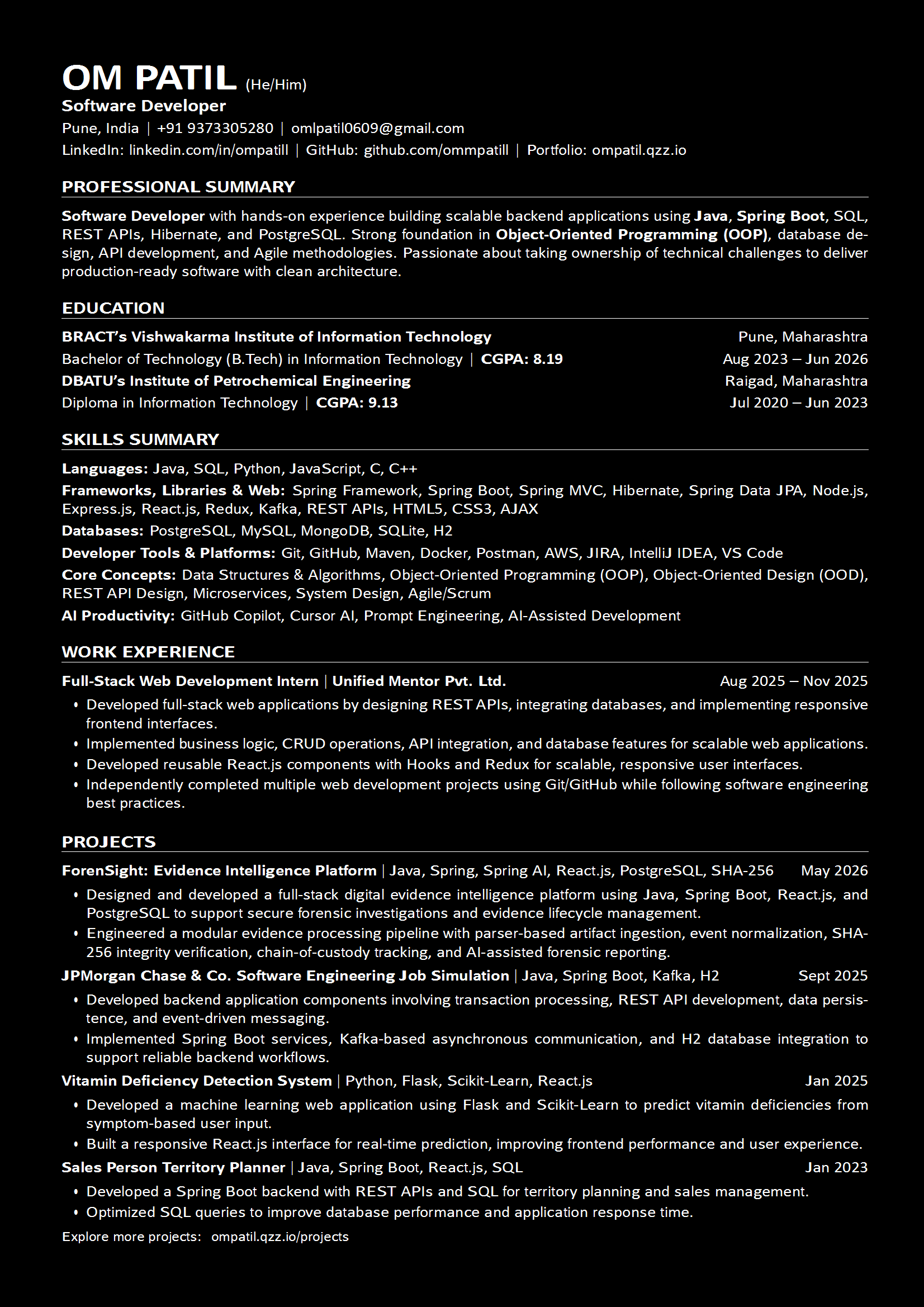 Om Patil Resume Preview